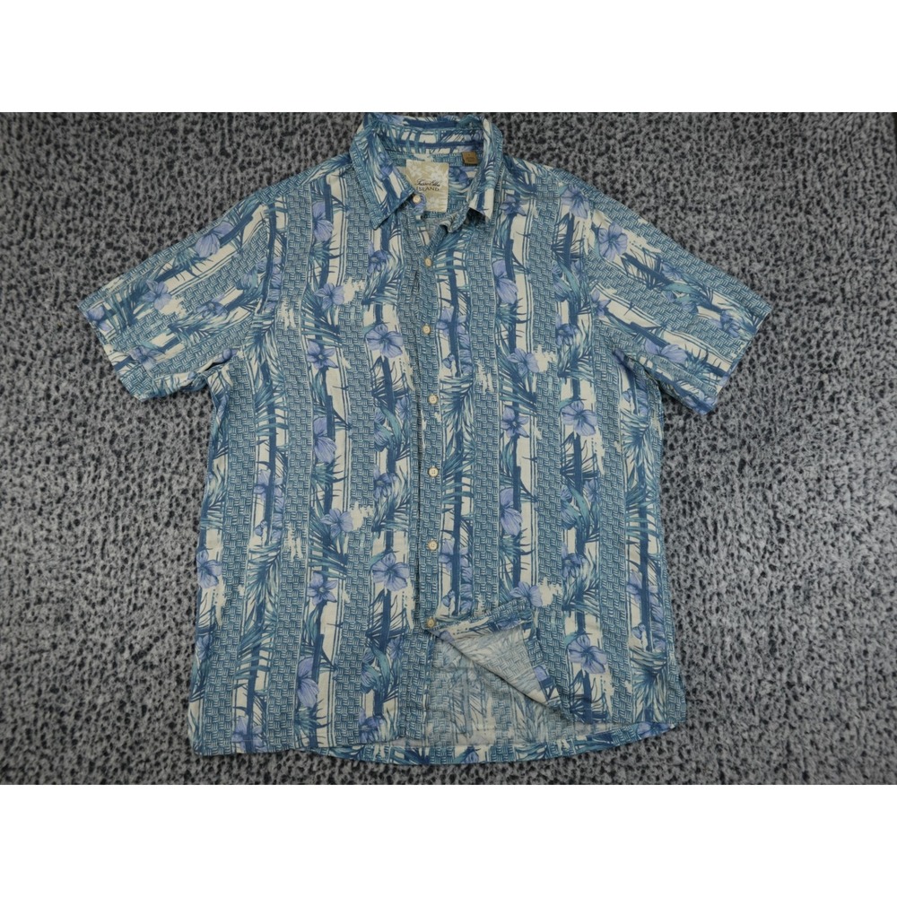 Tasso Elba Island Shirt Mens Large‎ Blue Excellent Silk Linen Tropical Floral